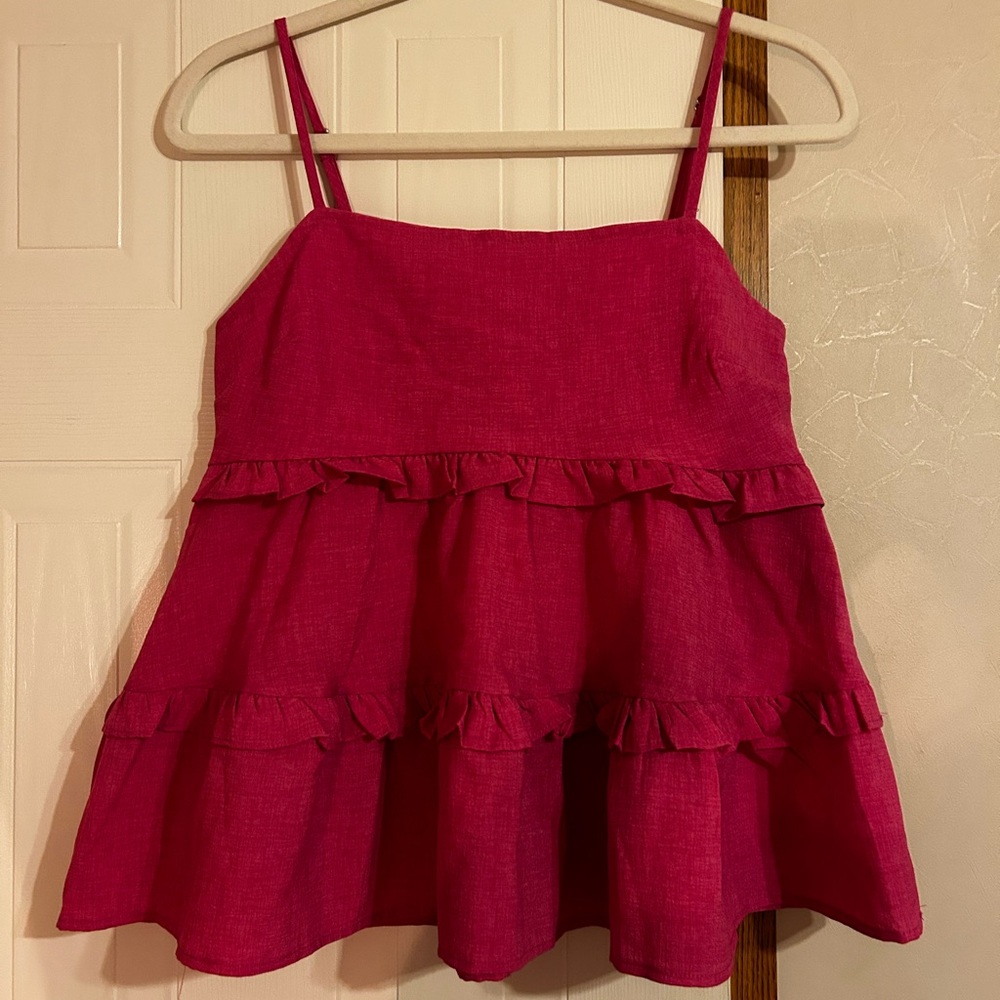 Glam Fuchsia Ruffle Babydoll Top - Picture 2 of 4